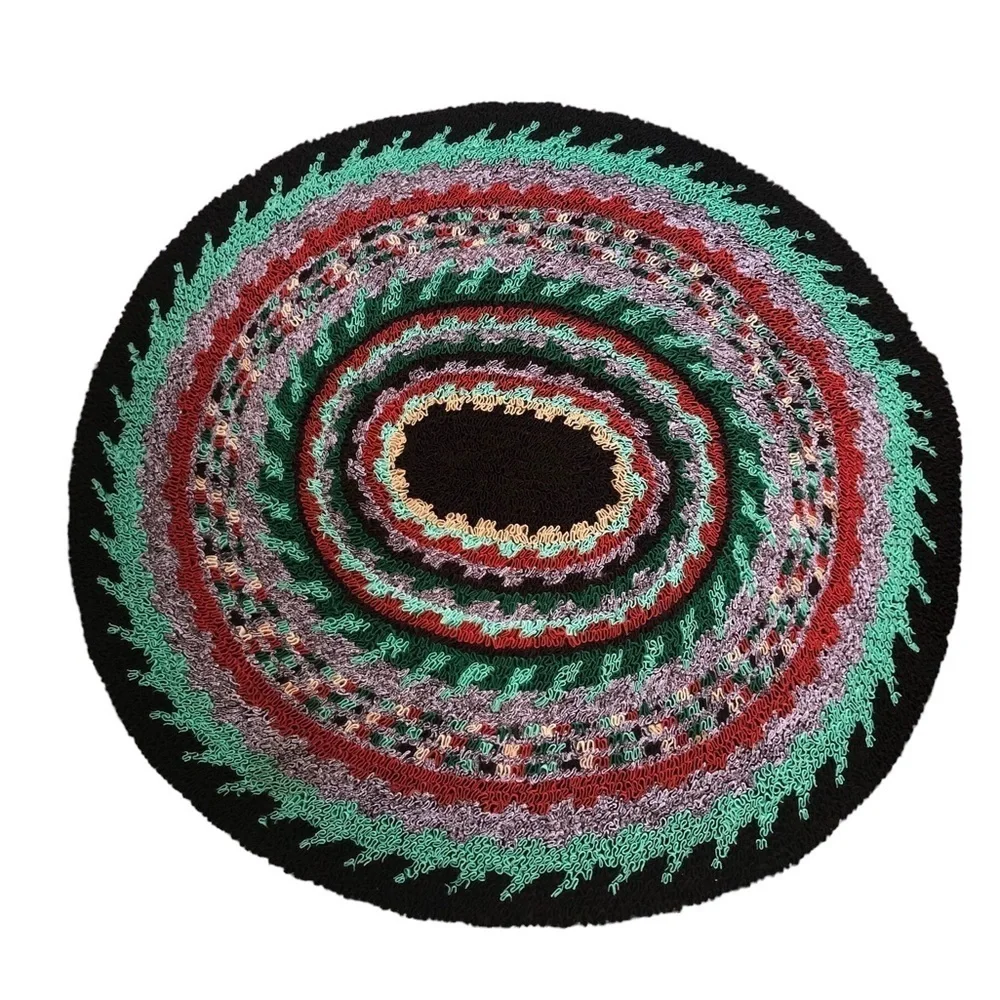 Colorful Loop Oval  Bathroom Kitchen Rug Unique Size 35X40” Greens Brown Purple